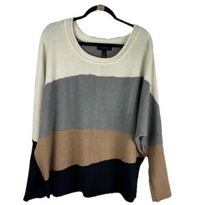H Halston Stripe Pullover Sweater Woman XL Multi Color Neutrals